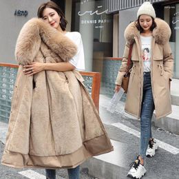 Women's Trench Coats 2024 Winter Loose Women Parka Fashion Long Coat Liner Hooded Parkas Jacket With Fur Collar Warm Snow Wear Padded