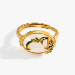 Cluster Rings KOFSAC 925 Silver Ring Women Jewellery Vintage Chinese Style Cloisonne Plant Flower Leaf Finger Gift Crystal Oval Gold Colour