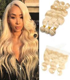 Peruvian Unprocessed Human Hair Extensions 613 Blonde Body Wave 3 Bundles With 13x4 Lace Frontal Virgin Hair 1028inch7833038