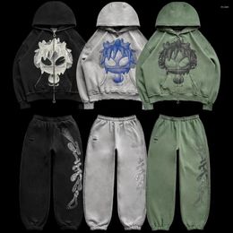 Men's Hoodies 2024 Gothic Y2K Rhinestone Graphic Jacket Zip-up Hoodie Korean Streetwear Grunge Hip Hop Long Sleeve Top Sweatshirt Outerwear