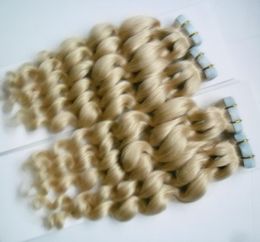 Loose Wave tape hair extensions 200g 100 Real Remy Human Hair Tape in Hair Extensions Blonde 80PCS skin weft tape extensions3026289