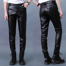 Men Leather Pants Slim PU Leather Trousers Fashion Elastic Motorcycle Leather Pants Waterproof Oil-Proof Male Bottoms Oversized 231229