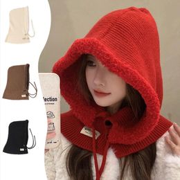 Scarf Hat Balaclava Beanie Cap Hood Neckerchief Winter Women Neck Collar Cycling Warm Thickened Knitted Hooded Hats 231229