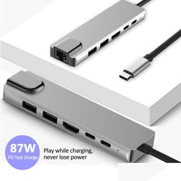 Docking Stations Usb Station 6 In 1 Type C To Hdtv Mtiport Adapter With Rj45 Ethernet Pd Charging Ports Splitter For Pc Book Laptops T Otwer