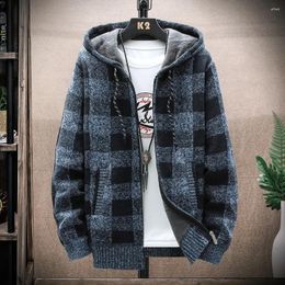 Men's Sweaters Plaid Fleece Lined Hooded Warm Thick Jacket Casual Long Sleeve Sherpa Hoodies With Full Zip Up Gym Sports