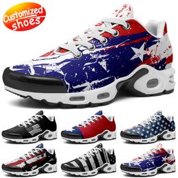 Customized shoes tn running shoes star lovers diy shoes Retro casual shoes men women shoes outdoor sneaker the Stars and the Stripes white black blue big size eur 36-48
