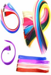 New Straight Colored Colorful Clipin Clip On In Hair Extension womens random color Purple Red 8338451