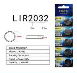 5pcspack lir2032 rechargeable battery LIR 2032 36V Liion button cell batteries Replace CR20324575159