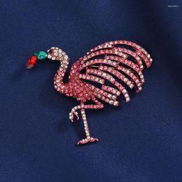 Brooches Luxury Crystal Flamingo For Women Elegant Pink Rhinestone Animal Bird Pins Clothing Coat Accessories