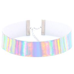 Chokers Laser Rainbow Leather Choker Necklace Collars Torques For Women Fashion Slave Jewelry Gift Will And Drop Delivery Jewelry Neck Dh35Y