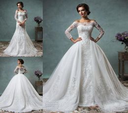 Aşırı Etek Gelinlik Tam Dantel Uzun Kollu Gelin Gowns Amelia Sposa Arapça Gelinlikleri Beaeau Boyun Zip Arap Tra8219356