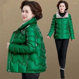 Women's Trench Coats Winter Down Cotton Jacket For Women Pearly Glossy Parka Mothers Padded-Cotton Outside Thick Warm Green