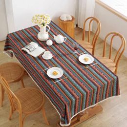 Table Cloth Cotton Linen Tablecloth Simple Ethnic Style Print Cover Stripe Washable For Wedding Tea