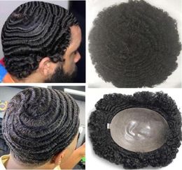 Men Hair System Wig Full Thin Skin Toupee 360 Wave Full PU Toupee Off Black 1b Indian Virgin Human Hair Replacement for Black Men1536789