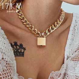 17KM Gothtic Gold Lock Chunky Chain Necklace For Women Men Big Chains Unlockable Locks Key Pendant Necklaces Exaggerated Jewelry2329