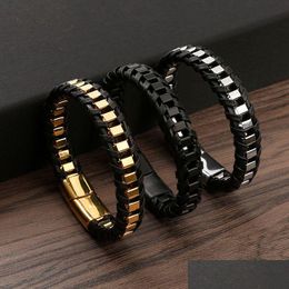 Chain Wholesale Stainless Steel Bracelet For Men Leather Bracelets Magnetic Buckle Drop Delivery Jewellery Bracelets Dhjqw