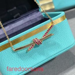 2024 new Designer Tifannissm necklace Stainless steel V Gold Material T Knot Necklace Powder Diamond Advanced Precision Edition Crafted