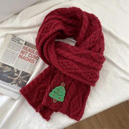 Scarves Christmas Gift Red Female Winter All-Matching Couple Year Knitted Wool High-Grade Student Scarf Fashion