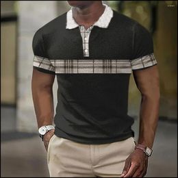 Men's Polos Polo Shirt Business Stripes Printed Shirts Casual Short Sleeve Summer Mesh Blouse Quick Dry Clothing Oversized T