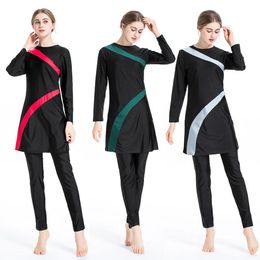 set New Plain Muslim Swimwears Women Whole Swimsuit Modest Three Piece Long Sleeves Islamic Burkinis Wear Bathing Sports Swimsuit