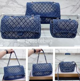 24Channels Classic Denim Blue CC Flap Bag Luxury Designer Women's Handbag Crossbody Tote Shopping Shoulder Bag Vintage Embroidery Print Silver Hardware Bag 3 Sizes