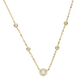 silver gold rose gold 3 color cz station opal necklace fine 925 sterling silver jewelry round geometric charm link chain collar fa241U