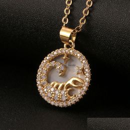 Pendant Necklaces 12 Zodiac Sign Necklace Copper Clavicle Chain Leo Aries Pisces Pendants Charm Star Choker Astrology Necklaces Gold C Dh0G4