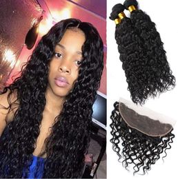 Water Wave 3 Bundles With 13X4 Lace Frontal 4 Pieceslot Brazilian Virgin Hair Extensions 830inch7396660