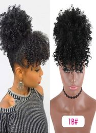 High Puff Afro Kinky Curly Synthetic Ponytail with Bangs Ponytail Hair Extension Drawstring Short Pony Tail Clip in for Wom7395507