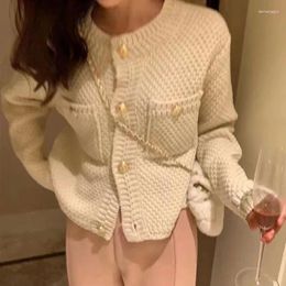 Women's Knits Knitted Cardigan French Vintage Gold Buttons Sweater Women Autumn Winter Luxury Short Straight Coat Knitwear Green Red