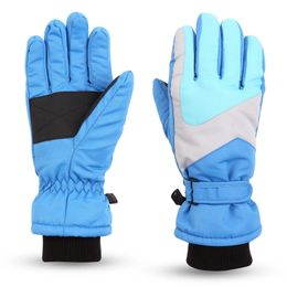 Waterproof Windproof Snow Gloves Outdoor Ski Sports Children Winter Mittens Thick Warm Patchwork Gloves Teenagers For 7-16T 240102