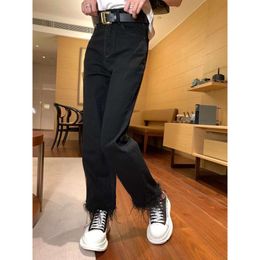 Basic & Casual Dresses Mui23 Spring/summer Academy Style Patch Embroidered Old Trouser Feet Ostrich Hair Spliced Denim Pants