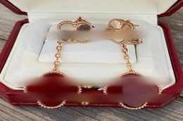 fashion lucky fourleaf clover dangle earrings chandelier earings designer for women brand letterV gold silvery Red agate mother7323694