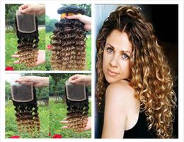 Malaysian Deep Wave Wavy Ombre Human Hair Extensions 1B 4 27 Ombre Hair Weave Bundles With Three Tone Ombre Lace Closure 4Pcs Lot4145049