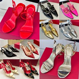 Patent leather sandals top luxury designer shoes womens bow slippers sexy studded stiletto heels fashion sheepskin wedding shoes outdoor comfortable party shoes