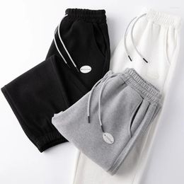 Men's Pants Korean Style Fashion Solid Sweatpants Winter Fleece Baggy Men Trousers Casual Clothing Drawstring Elastic Waist