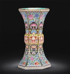 Enamel Qianlong Year of the Qing Dynasty Golden Hexagonal Vase Antique Porcelain Collection 2109131118674