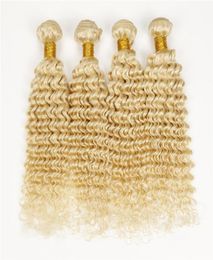 Fashionable 4pcs unprocessed human hair deep wave curly double machine weft virgin peruvian brazilian blonde bundles 613 curly hai8080633