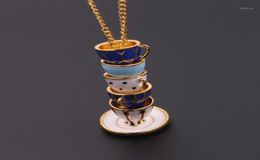 Pendant Necklaces 2021 Hand Painted Enamel Necklace Multiple Teacup Long Chain Choker Bijoux Femme Bijuteria Women Jewellery Gifts14444757