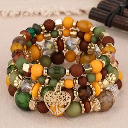 Charm Bracelets Bohemian Heart Tree Bead Set Statement Multilayered Pendant Stretch Bangles Female Jewelry