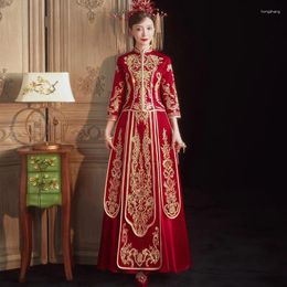 Ethnic Clothing Luxury Vintage Cheongsam Modern Chinese Traditional Wedding Dress Women Vestido Elegent Long Phoenix Embroidery Qipao Size