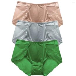 Women's Panties Pure Size Summer Sexy Non-marking Large Crotch Girls Thin Lace Silk Mid-high Cotton 3 Waist Chubby Ice