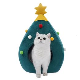 Pet Cat Bed Christmas Comfortable Pet Bed Christmas Tree Winter Warm Pets Nest Cat House Mat Dog Bed For Cats Litter Kennel Home 240102