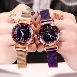 Wristwatches Luxury Women Watches Fashion Elegant Magnet Buckle Vibrato Purple Ladies Wristwatch 2024 Starry Sky Roman Numeral Gift Clock