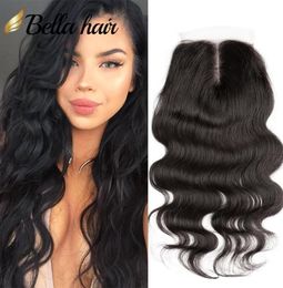 100 Peruvian Human Hair Extensions HDBrown Top Closure Middle 2 Part Body Wave Transparent Lace Natural Color BellaHair4550805