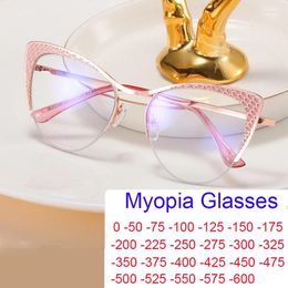 Sunglasses Women Cat Eye Prescription Myopia Glasses Fashion Brand Metal Half Frames Computer Eyeglasses Anti Blue Light Optical -2