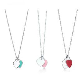 Jewelry Gift Korean High-quality t Family Style Double Heart Enamel Red Chain Girl Party for Women Girls