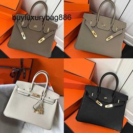 Genuine Leather Handbag BK Togo leather bag women's hand-held lychee pattern 30 buckle versatile head elephant grey small wedding