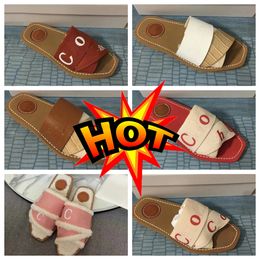 CH Sandles Designer slides womens lady woody sandals fluffy flat mule slide beige white pink lace canvas fuzzy slippers shoes