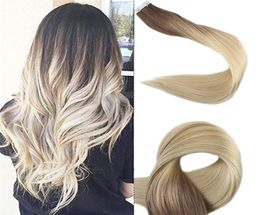 Balayage Human Hair Extensions Tape ins Ombre Dark Brown to Light Brown and Bleach Blonde Tape on Hair Remy Straight 100g 40pcs5537978